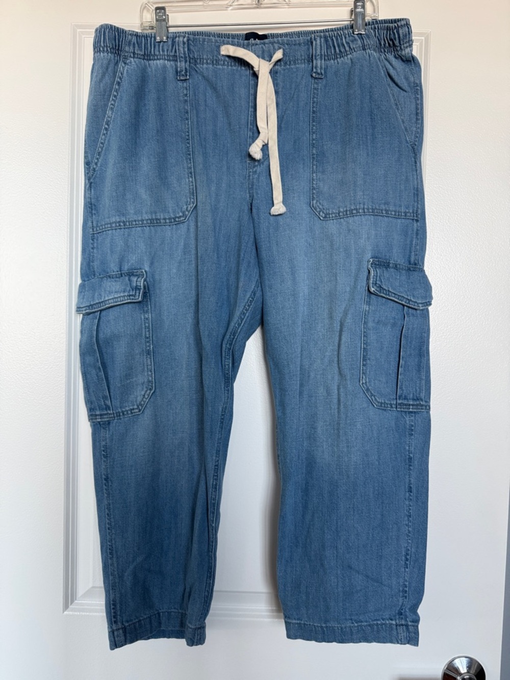 GAP Light Blue Denim cargo pants with Cream Drawstring